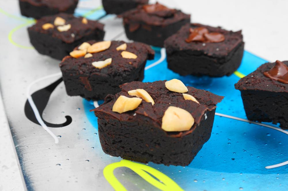 Dark Chocolate Peanut Butter Brownies displayed on a plate